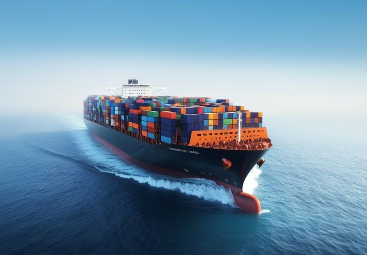 Container ship carrying freight across the sea